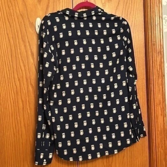 J. CREW Blue Owl Print Shirt Button Front Blouse - Picture 4 of 4